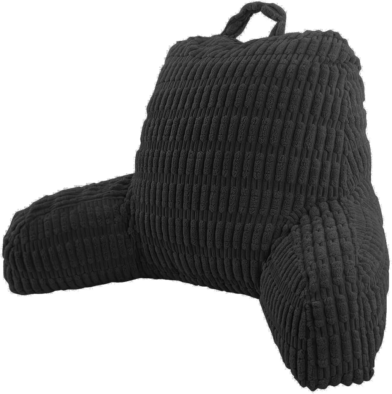 Black corduroy backrest pillow on a white background