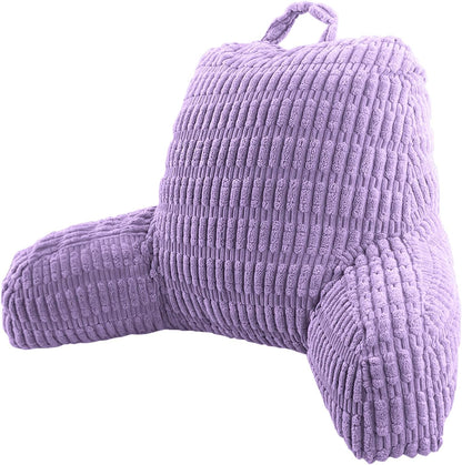 A lavender purple ribbed corduroy Y-back pillow with a top hanging loop, shown on a solid white background.