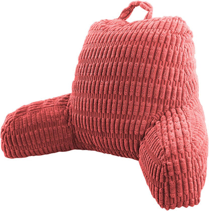A red corduroy Y-shaped lumbar pillow with a top hanging loop, shown on a plain white background.
